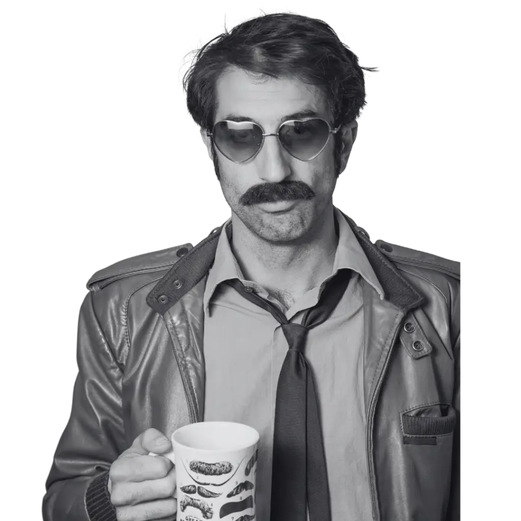 man drinking tea and wearing sunglasses