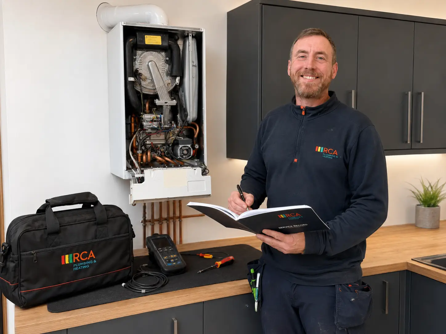 Ryan engineer servicing boiler in Alloa