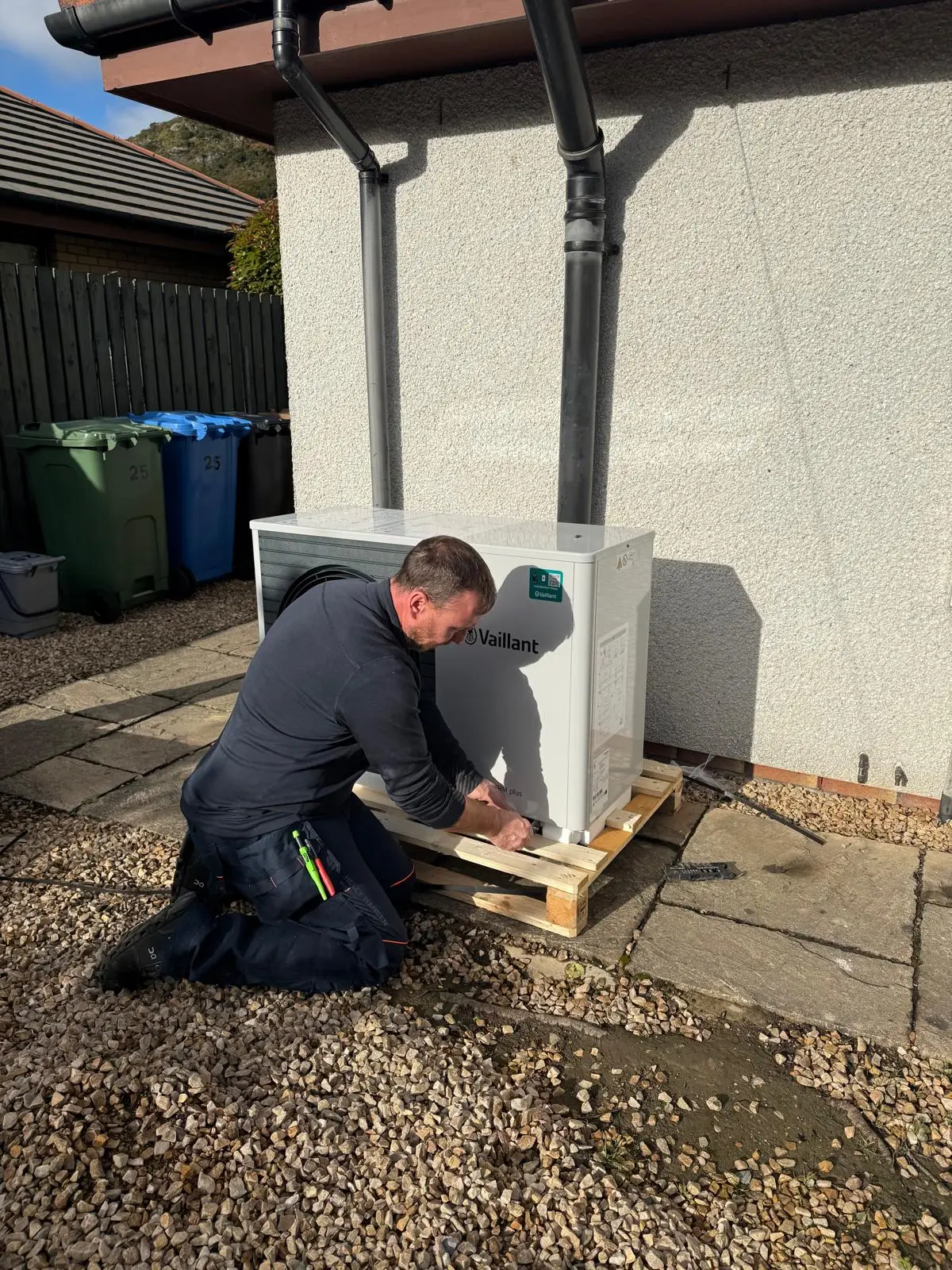 Ryan heating engineer installing Vaillant Heat Pump in Scotland